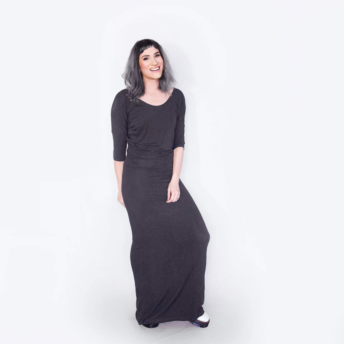 Draped Quarter Sleeve Maxi Dress