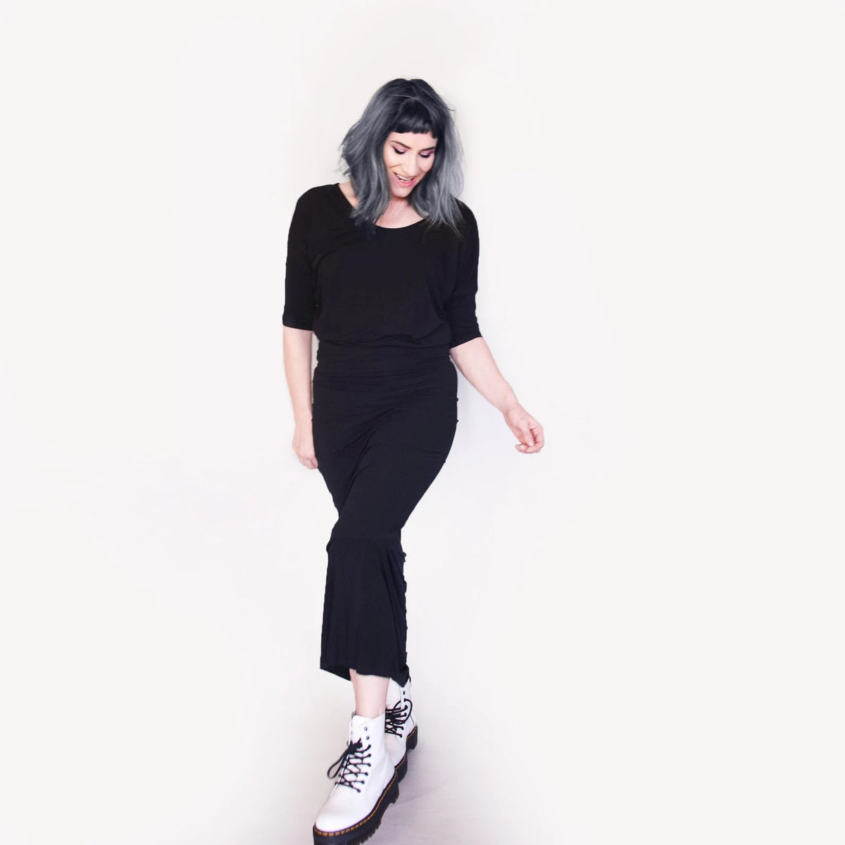 Draped Jersey Midi Length Dress