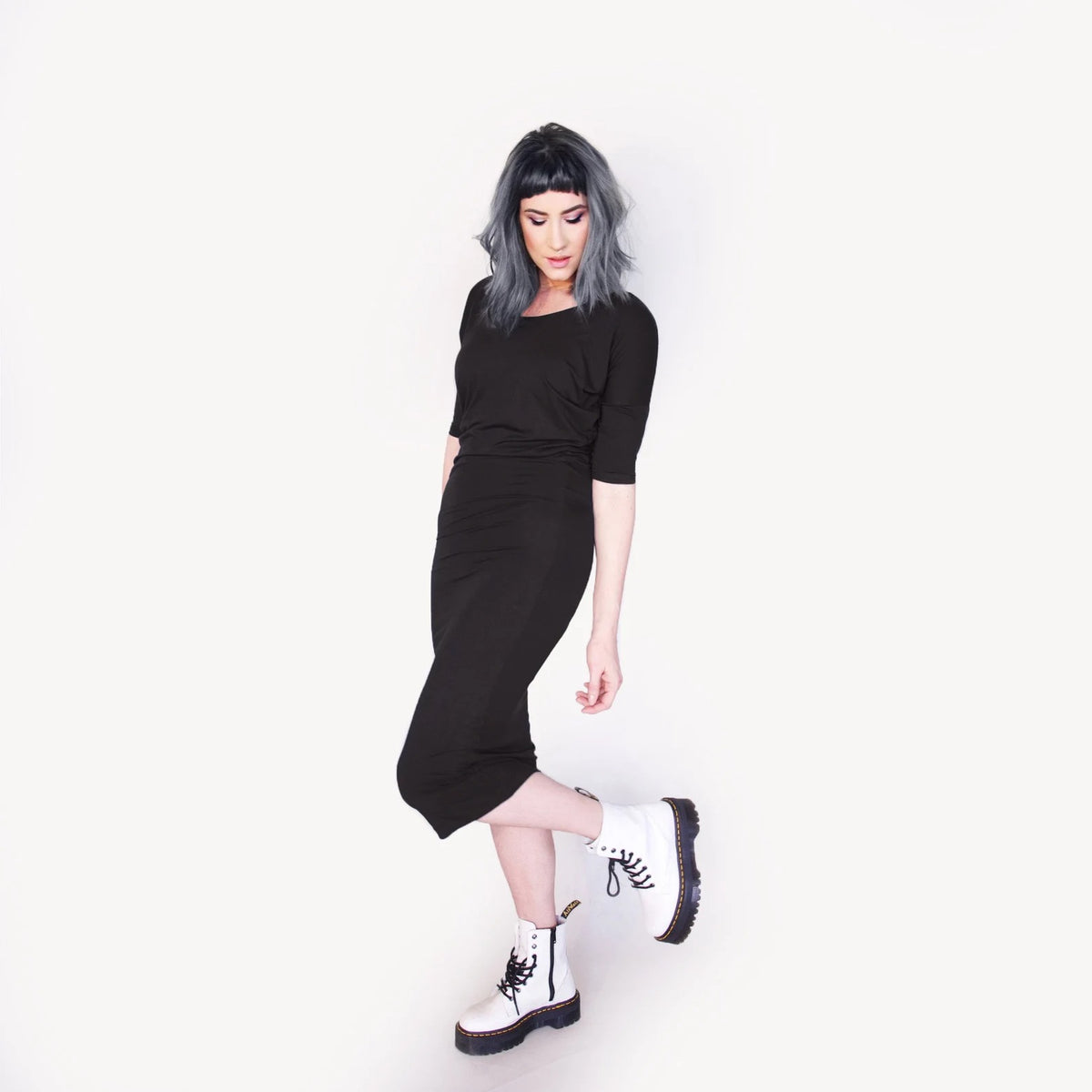 Draped Jersey Midi Length Dress