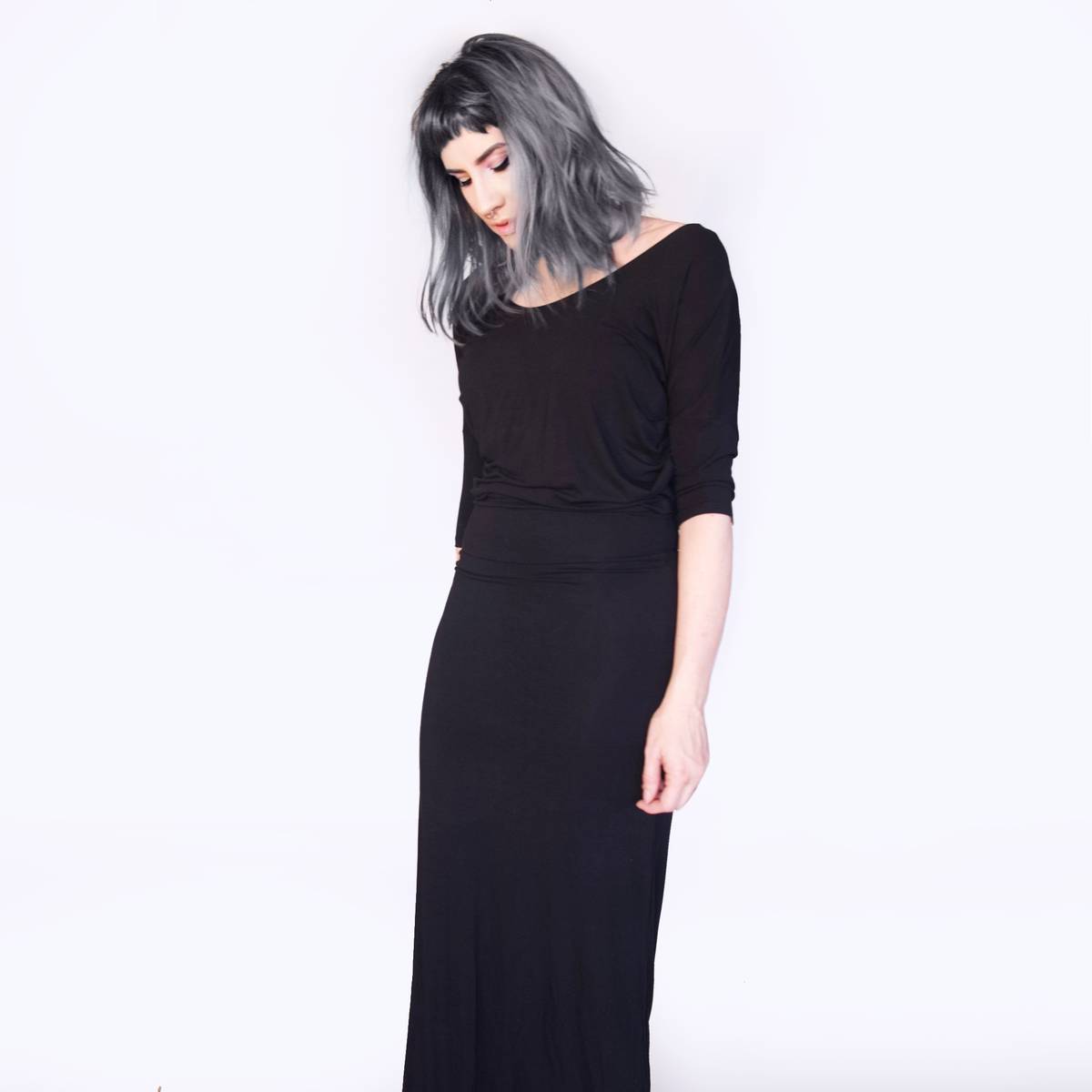Draped Quarter Sleeve Maxi Dress-ESPI LANE