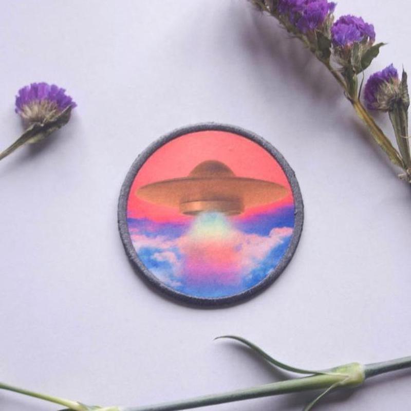 Gold UFO Iron On Retro Vintage Printed Patch-ESPI LANE