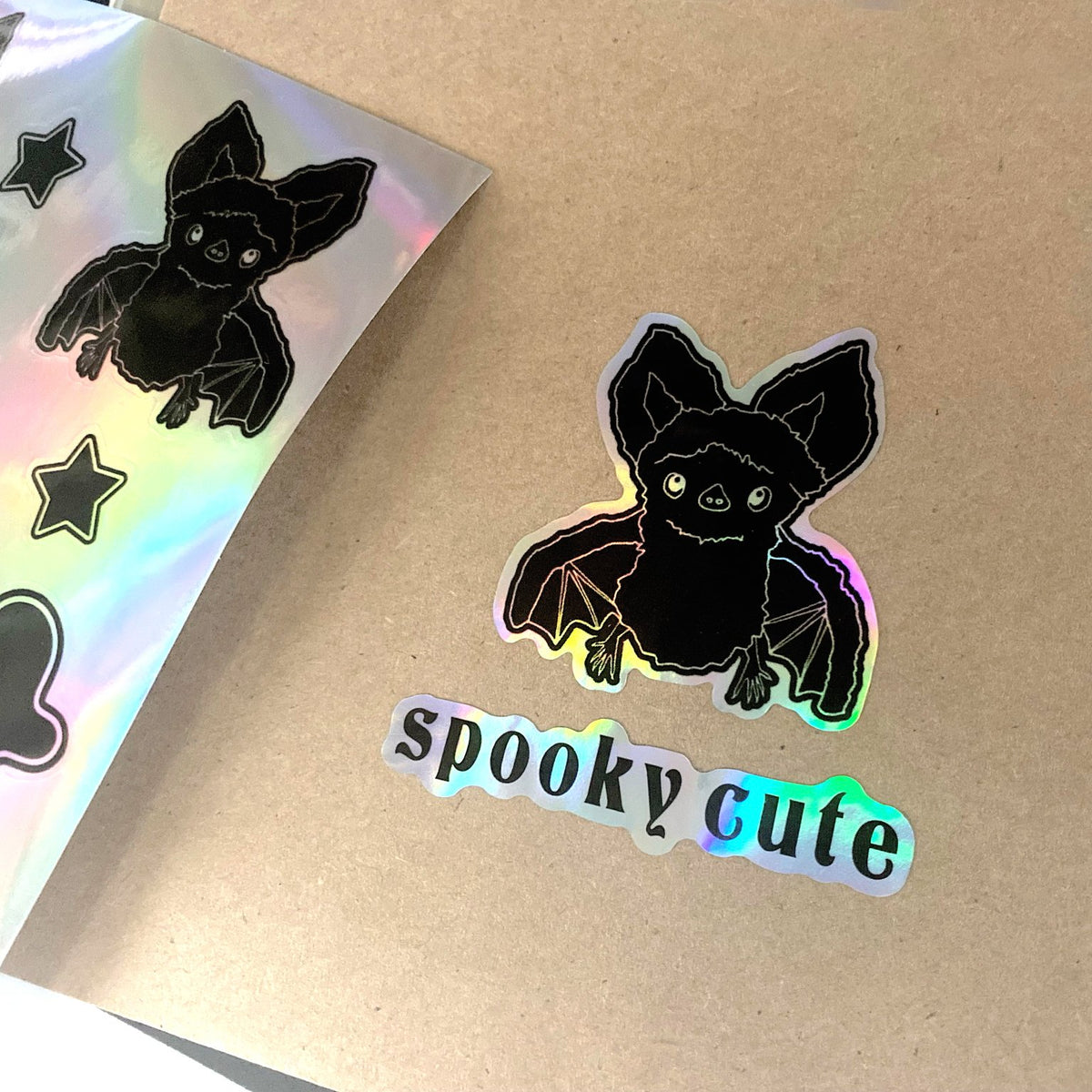 Holographic Halloween Bat Ghost Magic Sticker Sheet-ESPI LANE