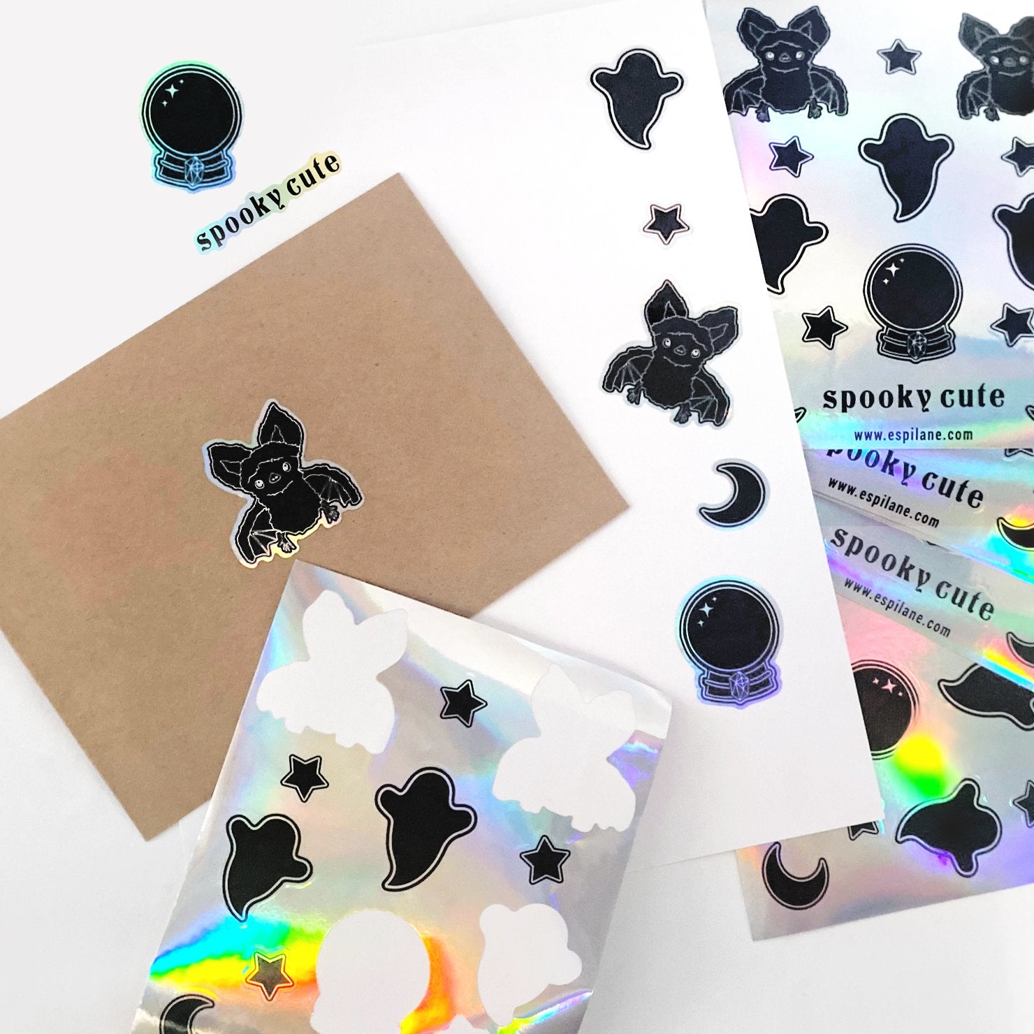 Holographic Halloween Bat Ghost Magic Sticker Sheet-ESPI LANE