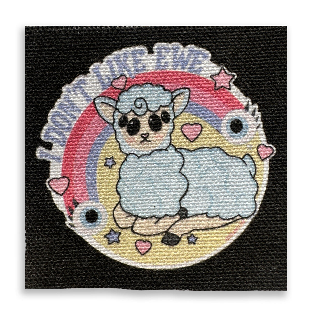 Lamb Sewn On Patch | Punk Accessories DIY Handmade Cute Fabric Color Patches | Four Eyed Sheep | I Don&#39;t Like You | 3x3&quot;