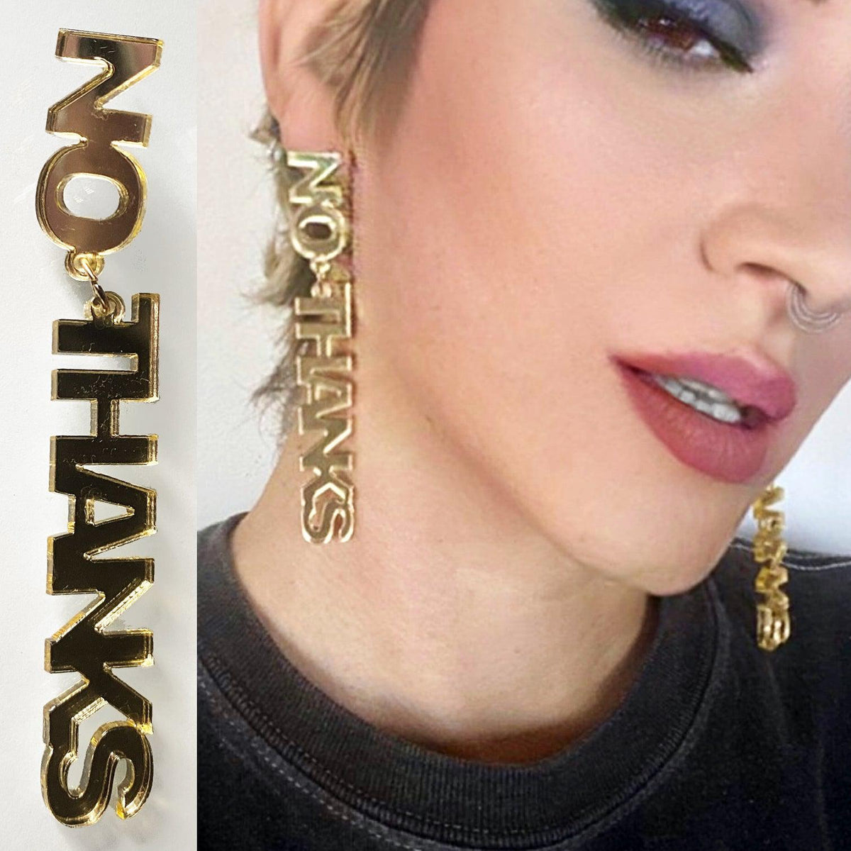 No Thanks Acrylic Mirror Earrings