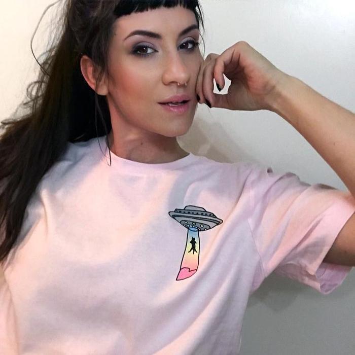 Pastel UFO Cat T-Shirt-ESPI LANE