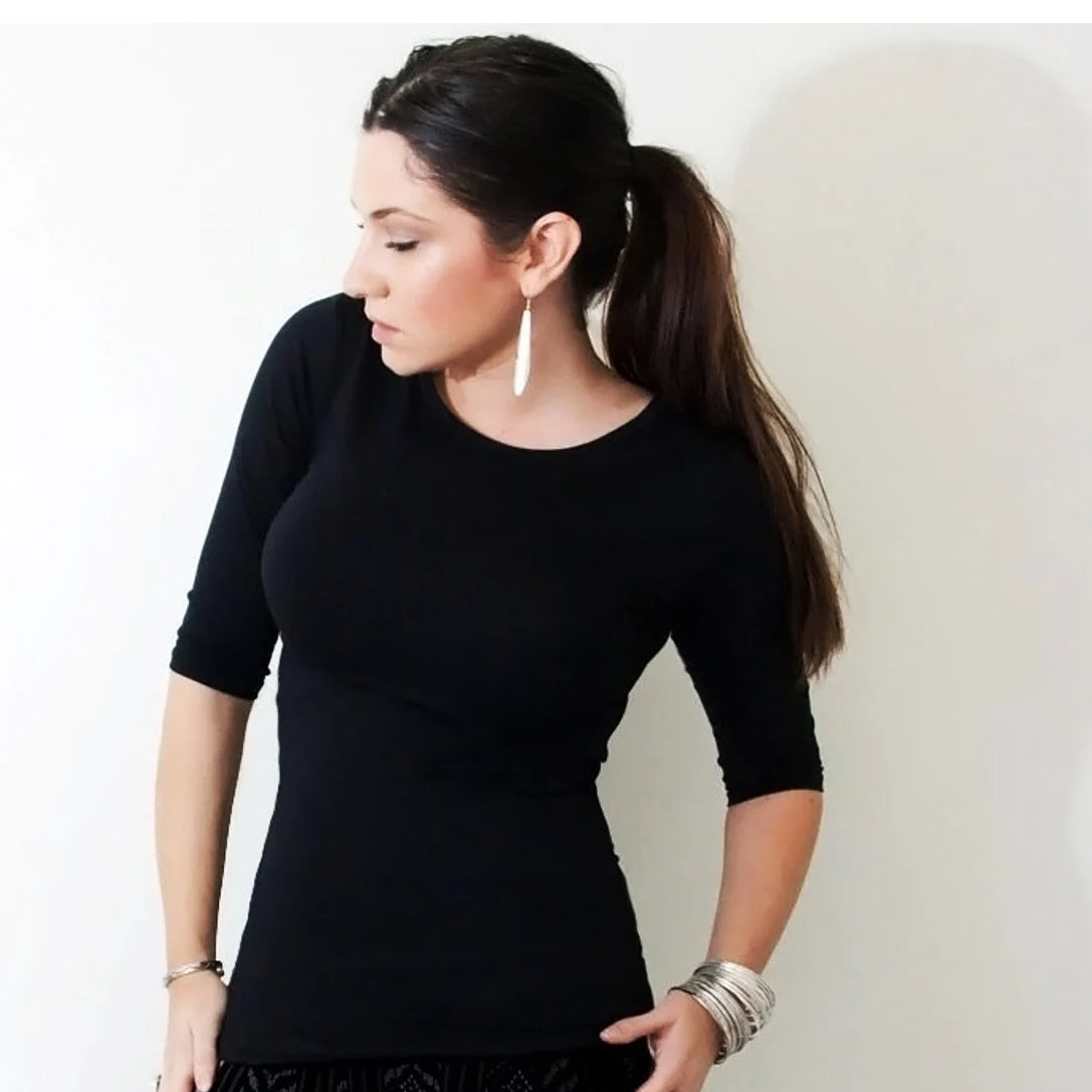 Black Quarter Sleeve Jersey Top