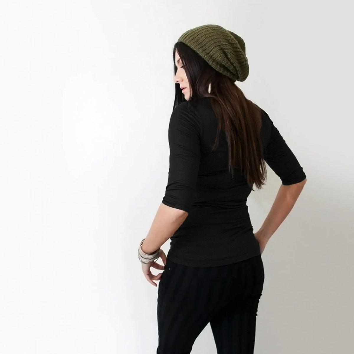 Black Quarter Sleeve Jersey Top