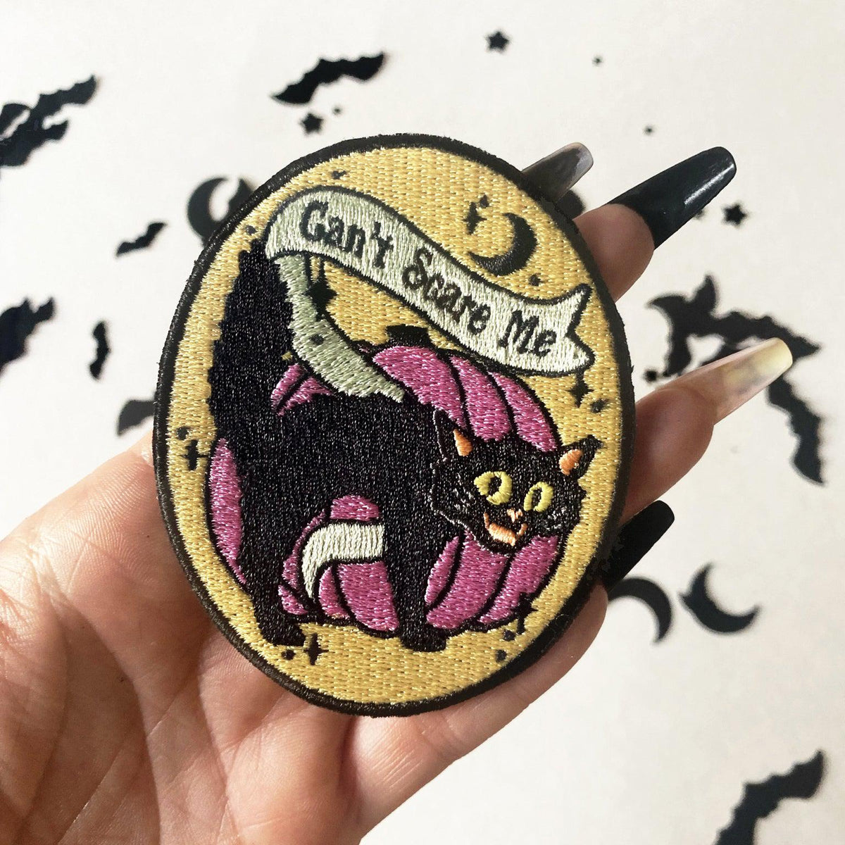 Scared Halloween Black Cat Iron On Patch