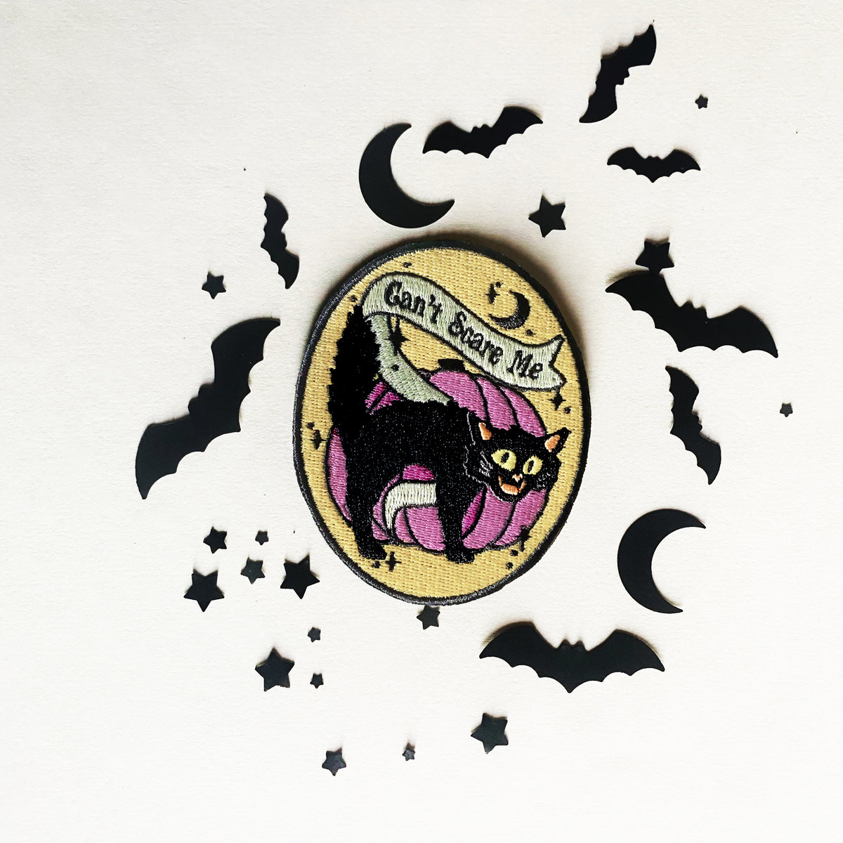 Scared Halloween Black Cat Iron On Patch