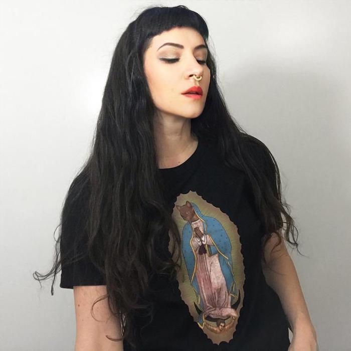 Virgin Mary Cat Graphic Shirt-ESPI LANE