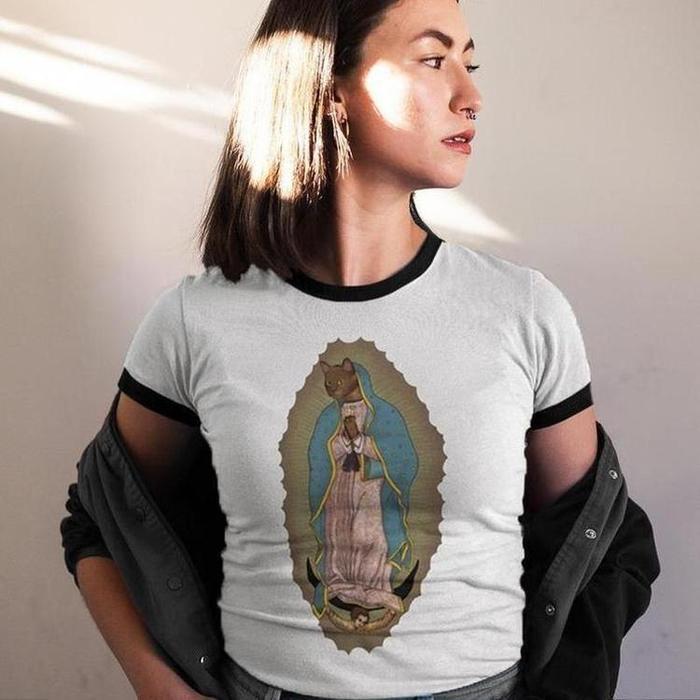 Virgin Mary Cat Graphic Shirt-ESPI LANE