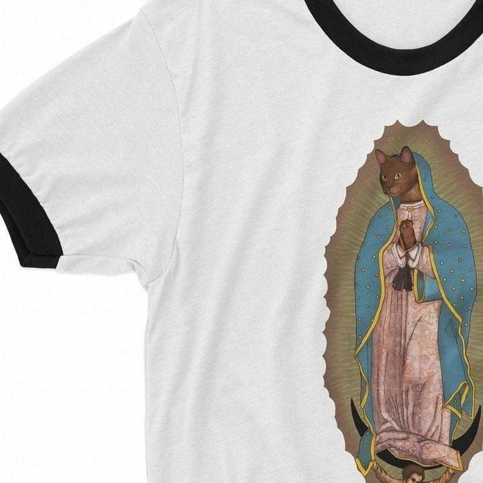 Virgin Mary Cat Graphic Shirt-ESPI LANE