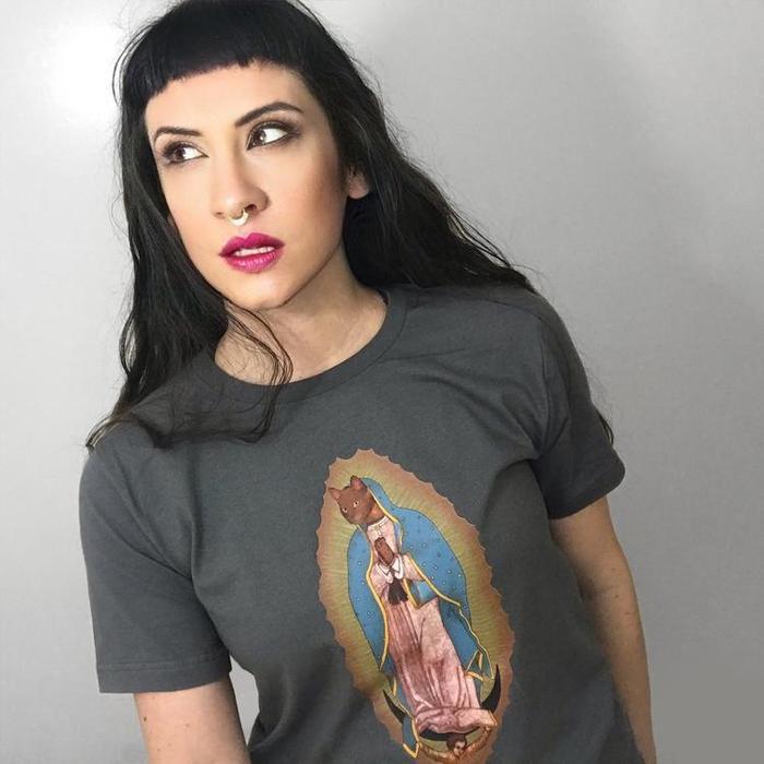 Virgin Mary Cat Graphic Shirt-ESPI LANE