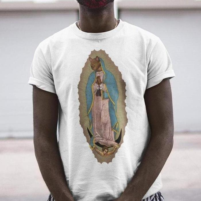 Virgin Mary Cat Graphic Shirt-ESPI LANE